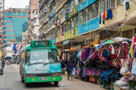 View of  Nostalgic Street with Mini bus, Sham Shui Po