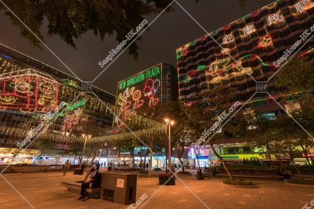 Night view of light up buildings, Tsim Sha Teui East, No.3