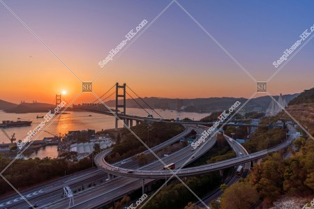 Sunset view of Tsing Ma Bridge and Interchange, No.2
