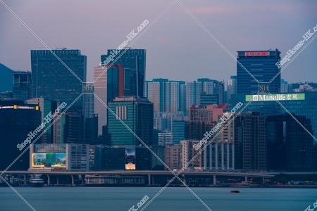 Evening scene of buildings at Kwun Tong