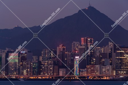 Night view of buildings at Kwun Tong with Kowloon Peak, No.2