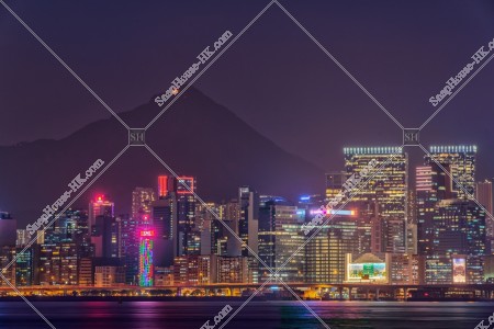 Night view of buildings at Kwun Tong with Kowloon Peak, No.3