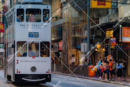 Street view of North Point with Hong Kong Tramway, No.6