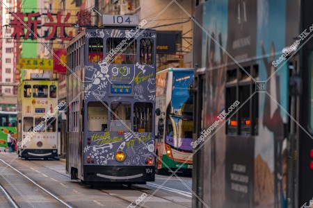 Street view of North Point with Hong Kong Tramway, No.8