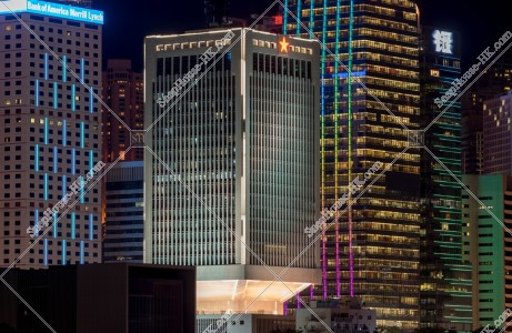Night view of high-rise buildings at Central, No.4