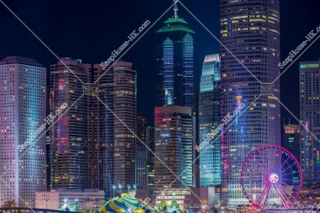 Night view of high-rise buildings at Central, No.6