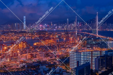 Night view of Kwai Tsing Container Terminal, West Kowloon and Hong Kong Island, No.1