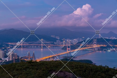Sunset View of Tsing Ma Bridge and Ting Kau Bridge, No.2