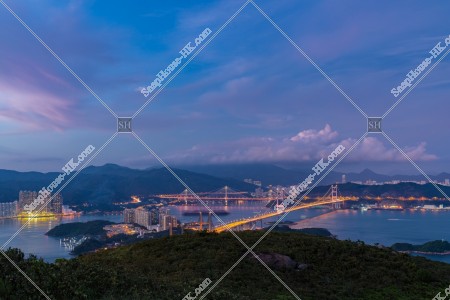 Sunset View of Tsing Ma Bridge and Ting Kau Bridge, No.3