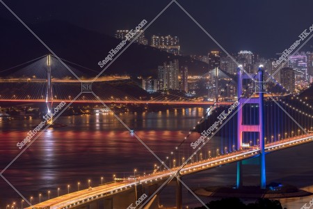 Night view of Tsing Ma Bridge and Ting Kau Bridge, No.1