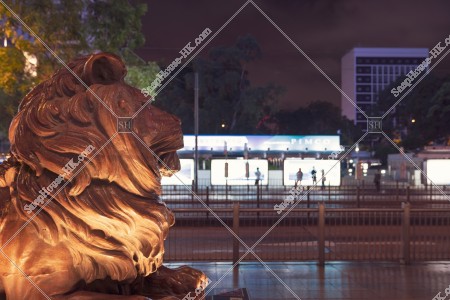 Lion statues of HSBC Main Building at night, Central