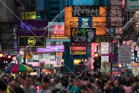 Night street view of Sai Yeung Choi Street with people, Mong Kok, No.5