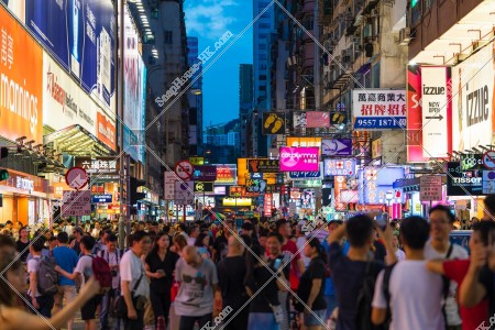 Night street view of Sai Yeung Choi Street with people, Mong Kok, No.8