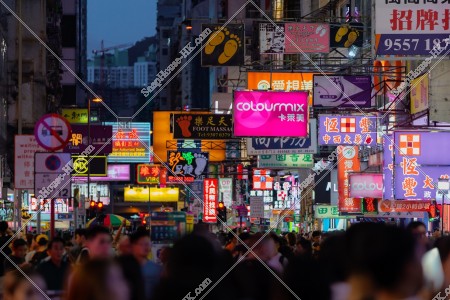 Night street view of Sai Yeung Choi Street with people, Mong Kok, No.9