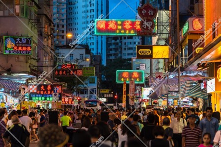 Night street view of Sai Yeung Choi Street with people, Mong Kok, No.10