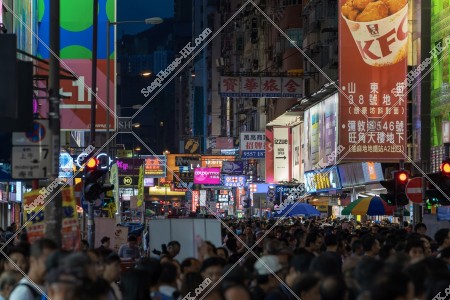 Night street view of Sai Yeung Choi Street with people, Mong Kok, No.16