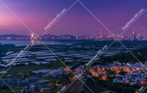 Night view of ponds at Fung Lok Wai, and Shenzhen, No.1
