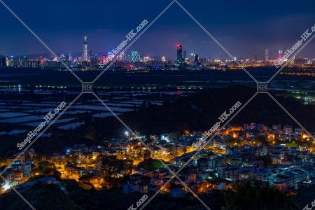 Night view of ponds at Fung Lok Wai, and Shenzhen, No.4