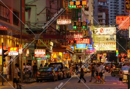 Night view of Mong Kok with signboards, No.1