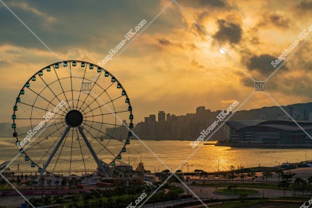 Sunrise scenery with The Hong Kong Observation Wheel, Central, No.2