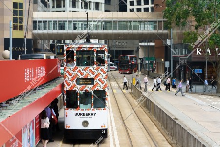 Hong Kong Tramway stopping at station, Central   No.2