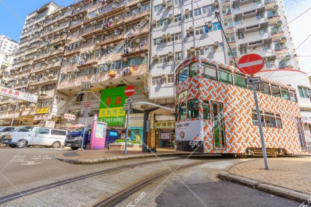 Hong Kong Tramway stopping at station, Shau Kei Wan, No.2