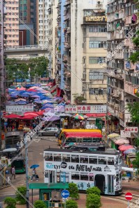 View of Kam Wa Street Wet Market with Hong Kong Tramway at Shau Kei Wan, No.3