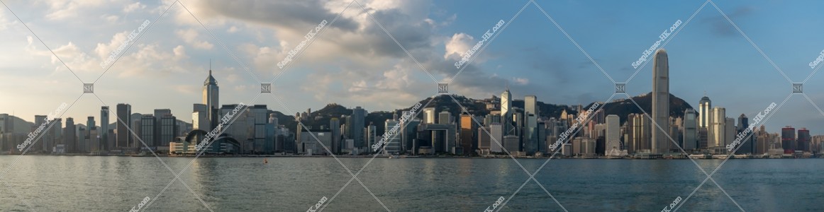 Panoramatic morning view of the high-rise buildings at Central to Wan Chai, No.2