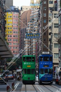 Street view of Wan Chai with Hong Kong Tramway, No.5