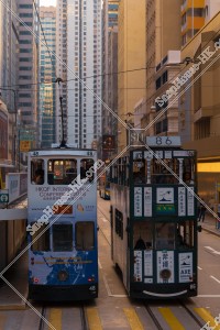 View of Sheung Wan with Hong Kong Tramway in the evening
