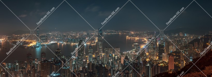 Panoramatic midnight view of Hong Kong from The Peak, No.2