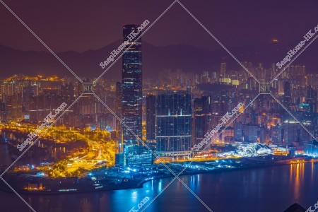 Midnight view of West Kowloon from The Peak, No.1