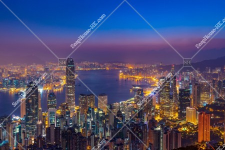 View of Hong Kong at dawn from The Peak, No.1