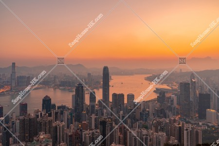 View of Hong Kong at dawn from The Peak, No.6