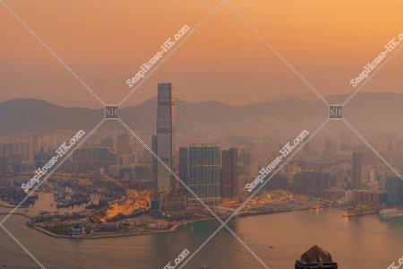 View of West Kowloon at dawn from The Peak