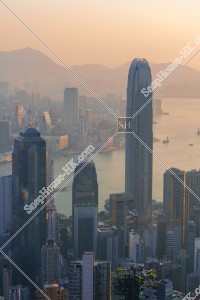 Morning view of Central at dawn from The Peak