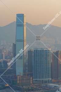 Morning view of West Kowloon at dawn from The Peak