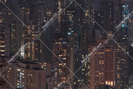 Night view of the high-rise buildings at Sheung Wan