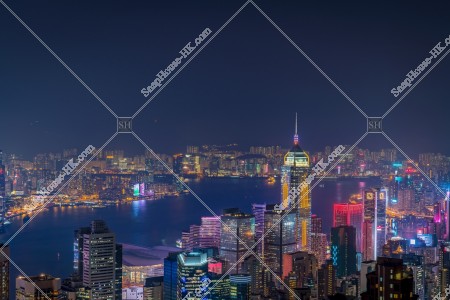 Night view of the high-rise buildings at Wan Chai and Victoria Harbour, No.3