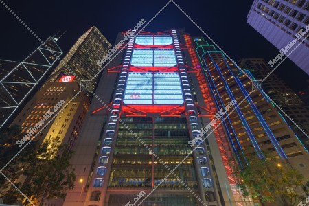 Ngiht view of  the Financial high-rise buildings at Central
