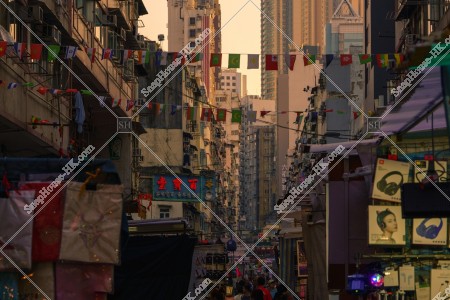 Evening view of Temple Street Night Market at Jordan, No.1