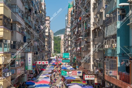 Fa Yuen Street with a clear blue sky at Mong Kok, No.1