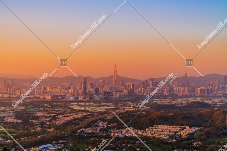 Evening view of rural area at Yuen Long and Shenzhen, No.2