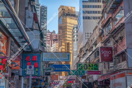 Street view of Causeway with signboards in the morning