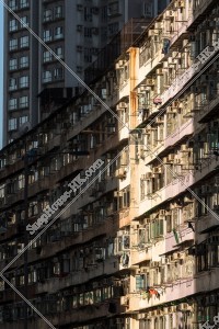 View of old residential apartment with sun light, No.1