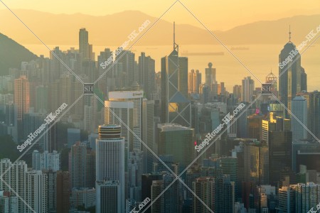 Skyline view from Central to Wan Chai, Hong Kong Island in the evening, No.2