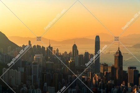 Skyline view from Central to Wan Chai, Hong Kong Island in the evening, No.3