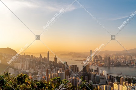 Skyline view of Hong Kong Island and Kowloon Peninsula in the evening, No.2