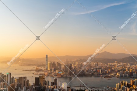 Skyline view of Kowloon Peninsula in the evening, No.1