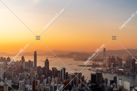 Skyline view of Hong Kong Island and Kowloon Peninsula in the evening, No.5